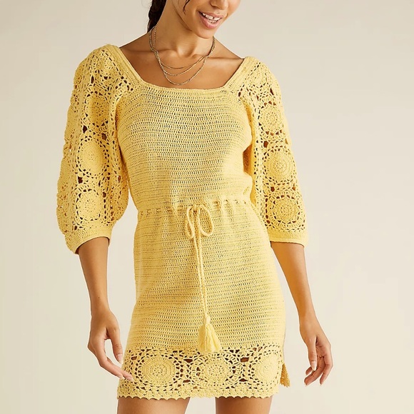 Spell x Free People Let The Sunshine In Sm Yellow Crochet Handmade Knit Mini - Picture 3 of 11